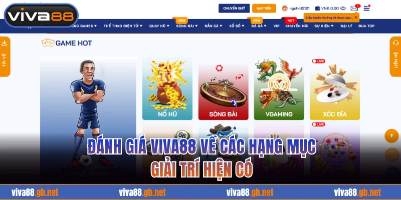 Đánh giá VIVA88 về các hạng mục giải trí hiện có